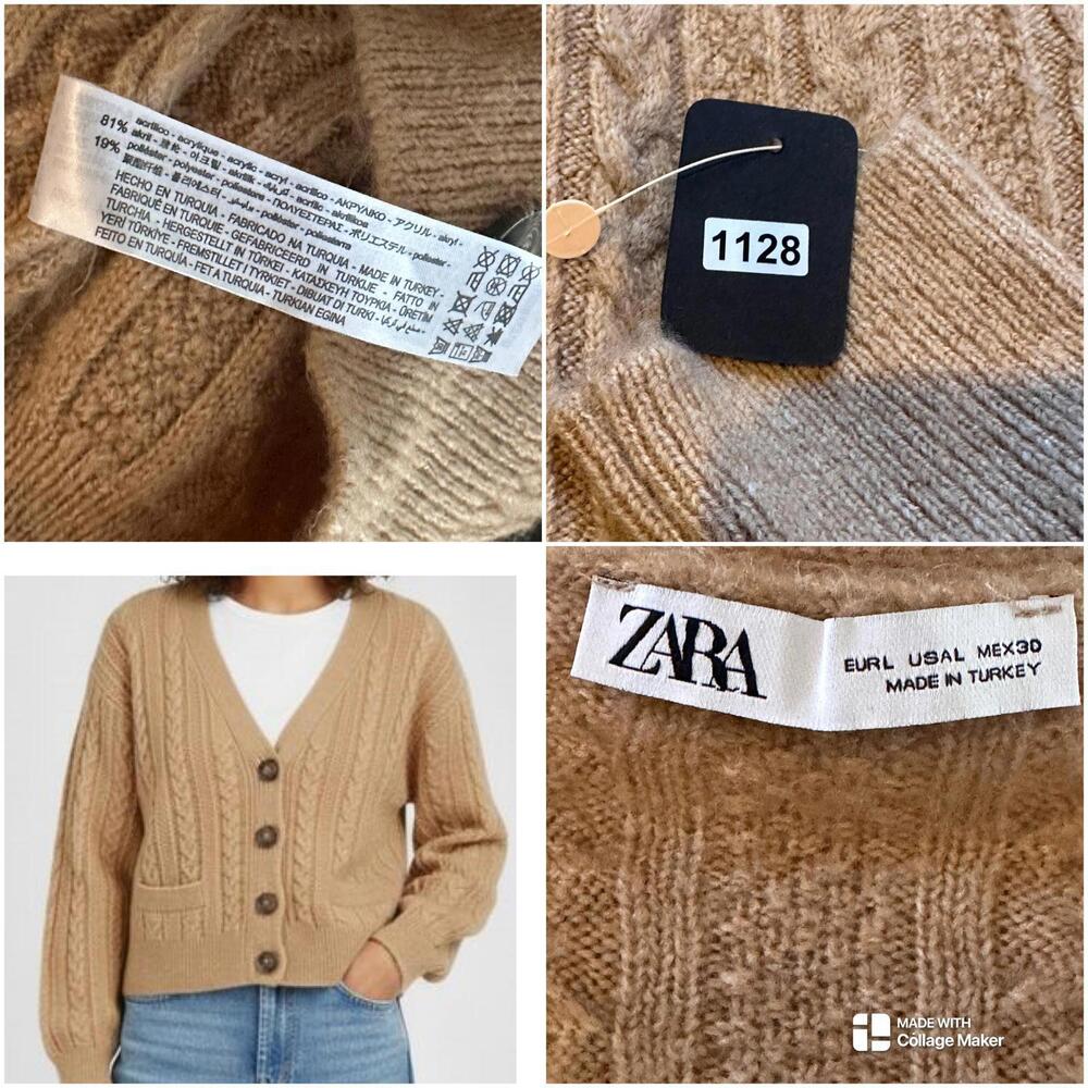 Zara Women's Cardigan S Brown  V-Neck Button Cardigan Camel  SIZE L # 1128 - Picture 2 of 16